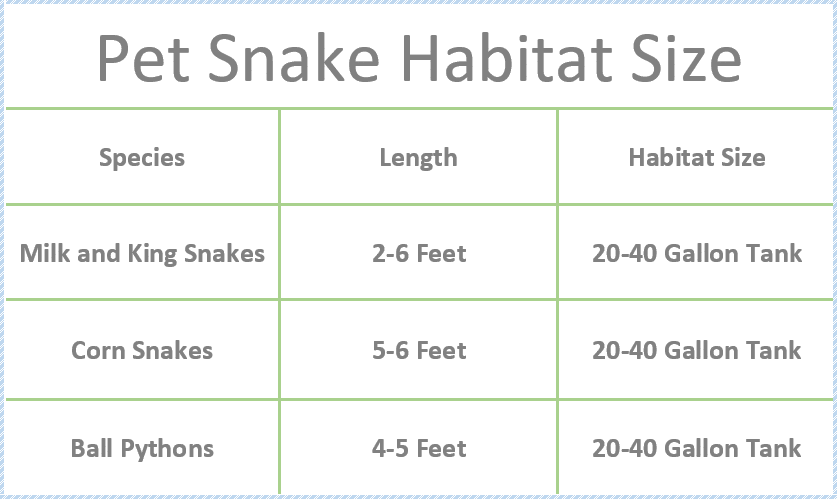pet snake habitat size chart